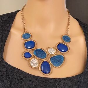Blue & White Stones Statement Necklace